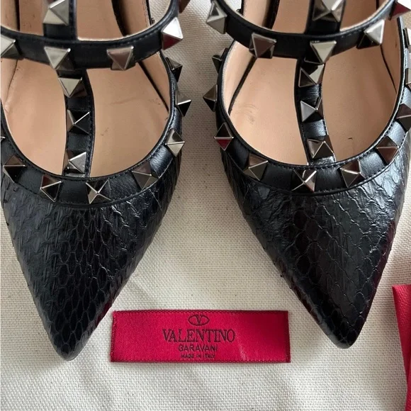 Valentino Women's Snakeskin Black Studded Heels